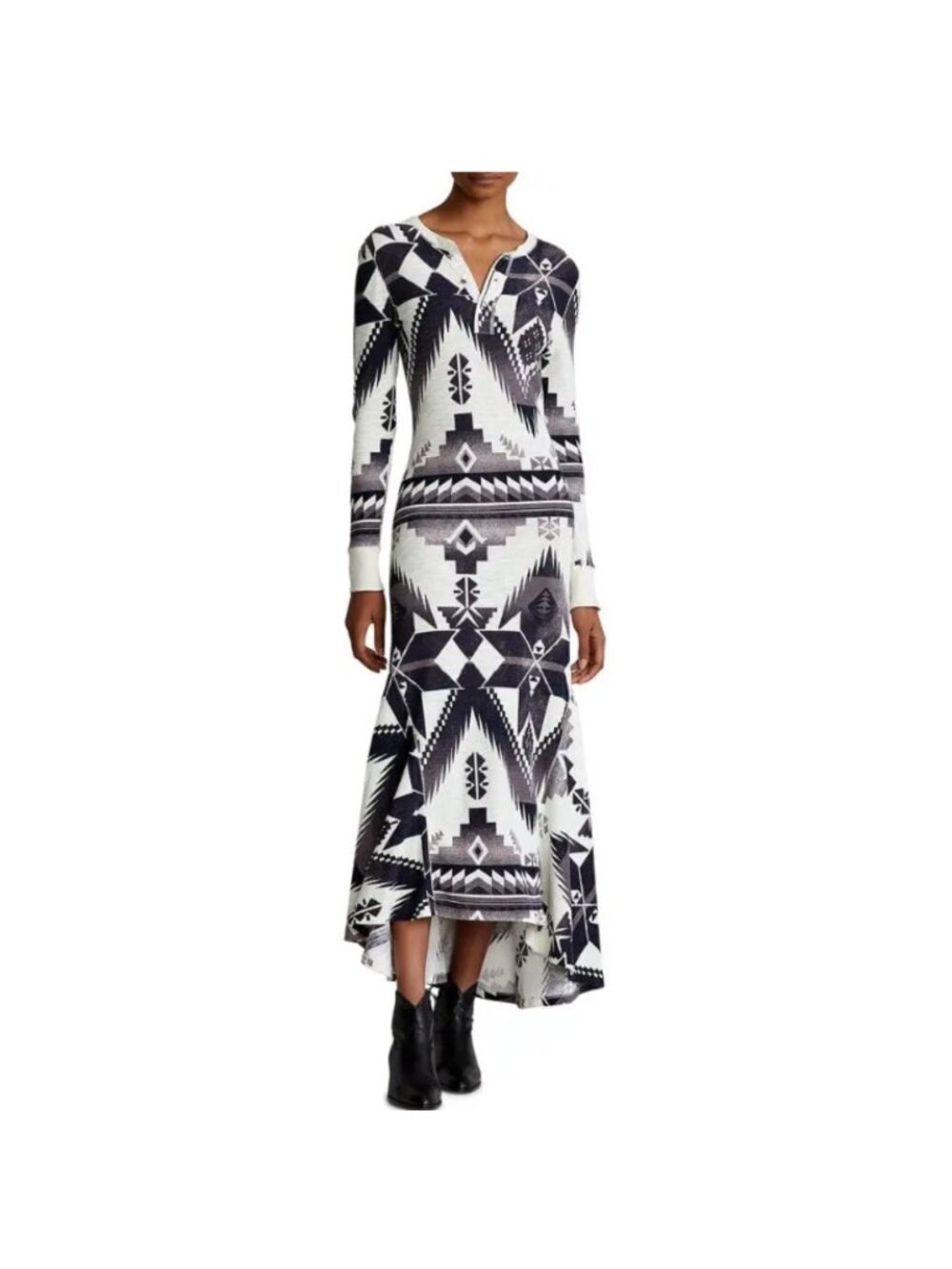 Polo Ralph Lauren Southwestern Aztec Waffle Henley Maxi Dress Womens XS